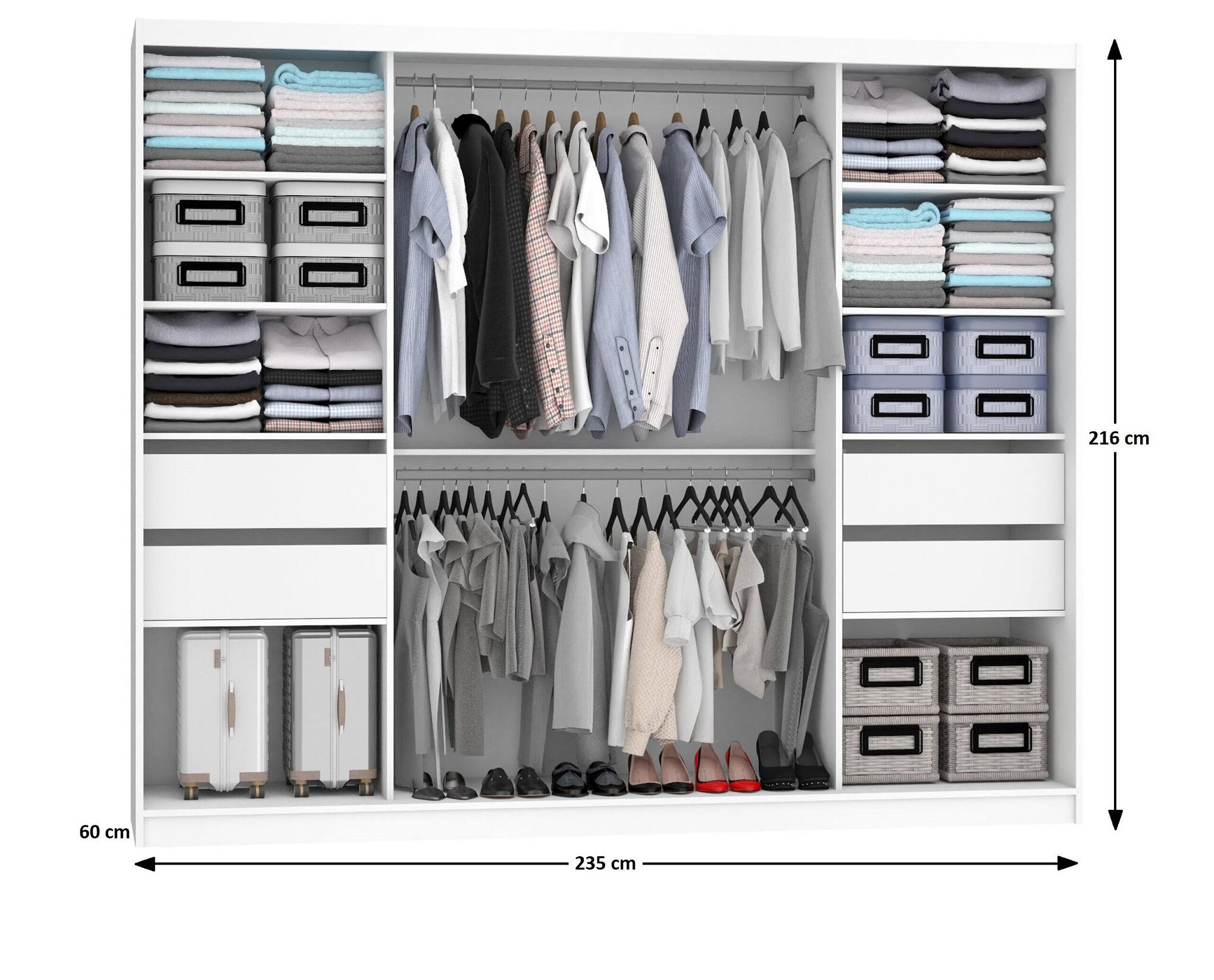 Armadio 235 cm Belini nero opaco / rovere wotan con ante scorrevoli a specchio e cassetti Produttore MBP SZP8/0/1B/2DW1L/0/KLP