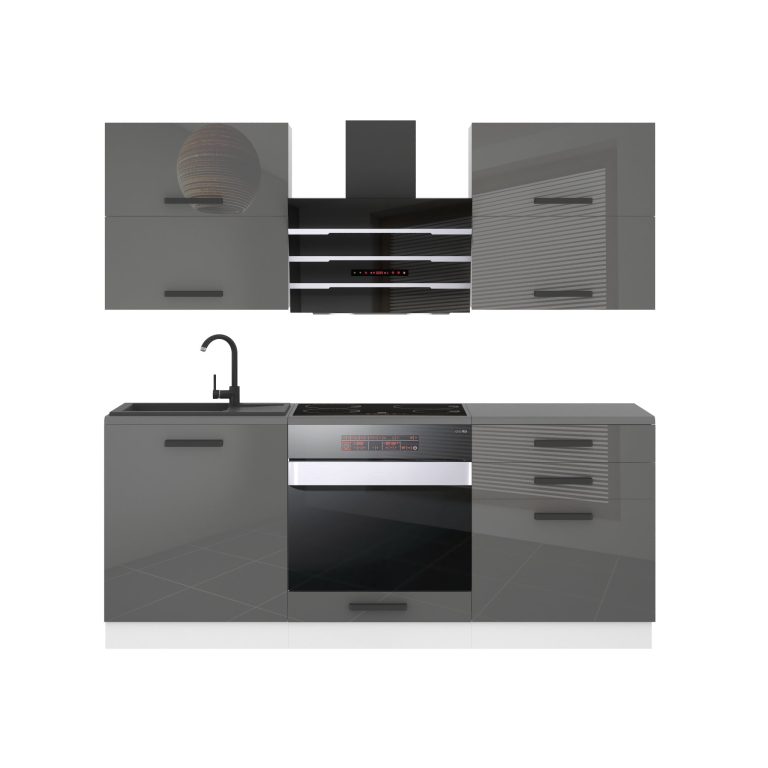 Belini Cucina Premium 180 cm grigio lucido con piano di lavoro EMILY Produttore INF EMILY/0/WT/S/B/B1