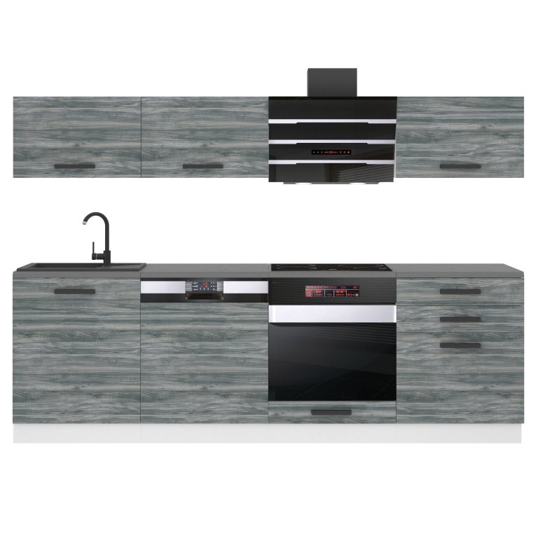 Belini Cucina Premium 240 cm Grigio Antracite Glamour Wood senza piano di lavoro LINDA Produttore TOR LINDA/0/WT/GW/0/B1