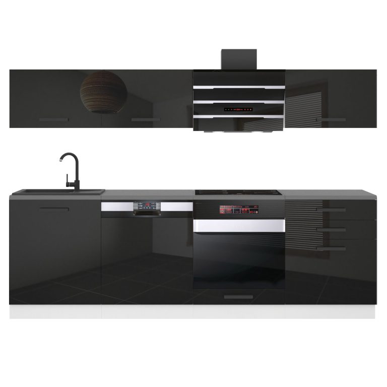 Belini Cucina Premium 240 cm nero lucido senza piano di lavoro LINDA Produttore INF LINDA/0/WT/B/0/B1