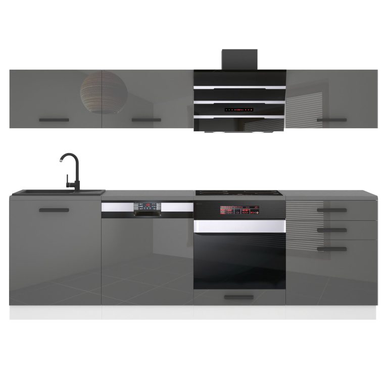 Belini Cucina Premium 240 cm grigio lucido con piano di lavoro LINDA Produttore INF LINDA/0/WT/S/B/B1