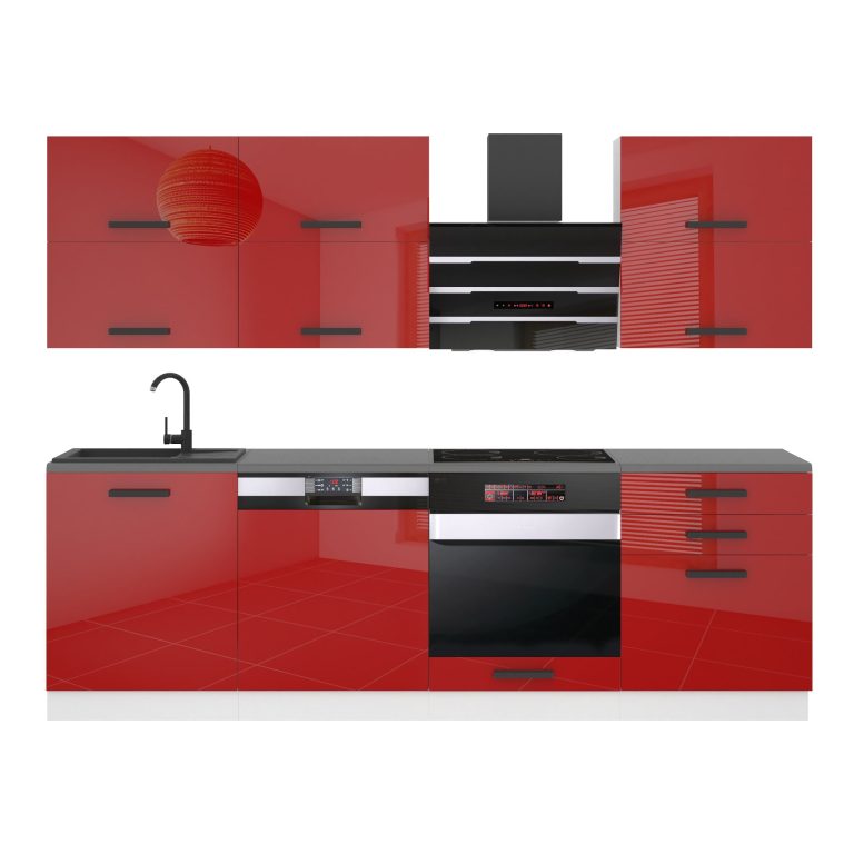 Belini Cucina Premium 240 cm rosso lucido con piano di lavoro MADISON Produttore INF MADISON/0/WT/R/B/B1