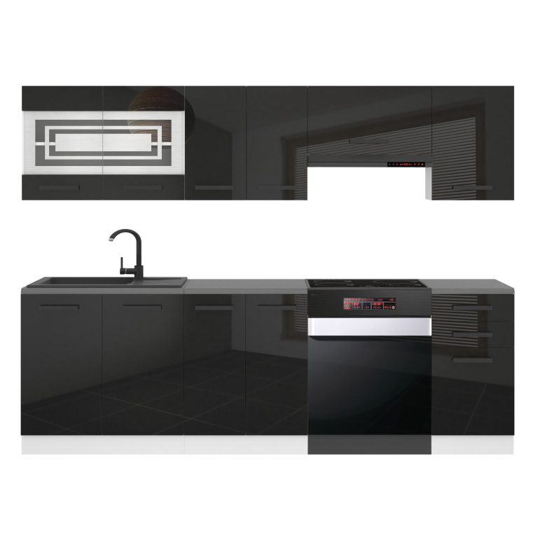 Belini Cucina Premium 240 cm nero lucido senza piano di lavoro LILY Produttore INF LILY/0/WT/B/0/B1