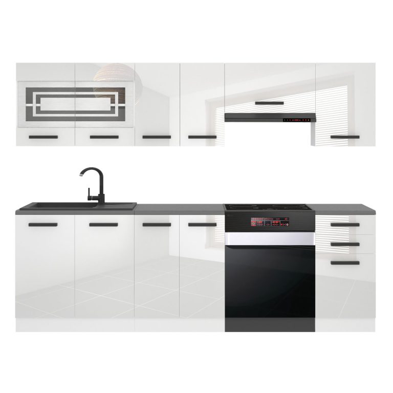 Belini Cucina Premium 240 cm bianco lucido con piano di lavoro LILY Produttore INF LILY/0/WT/W/B/B1