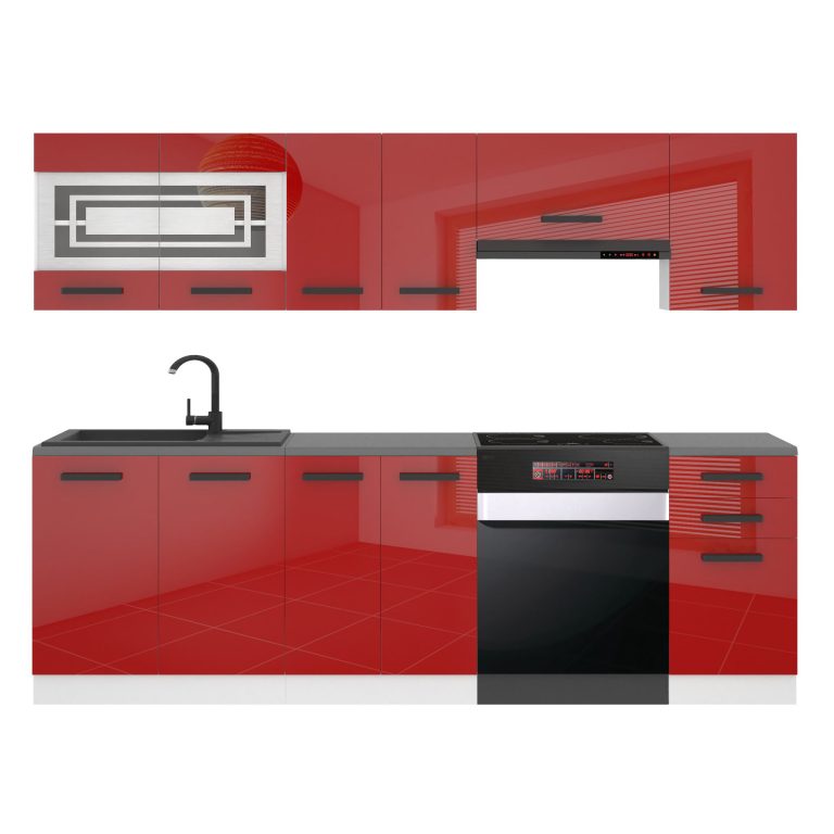 Belini Cucina Premium 240 cm rosso lucido con piano di lavoro LILY Produttore INF LILY/0/WT/R/B/B1