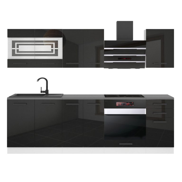 Belini Cucina Premium 240 cm nero lucido senza piano di lavoro MARGARET Produttore INF MARGARET/0/WT/B/0/B1