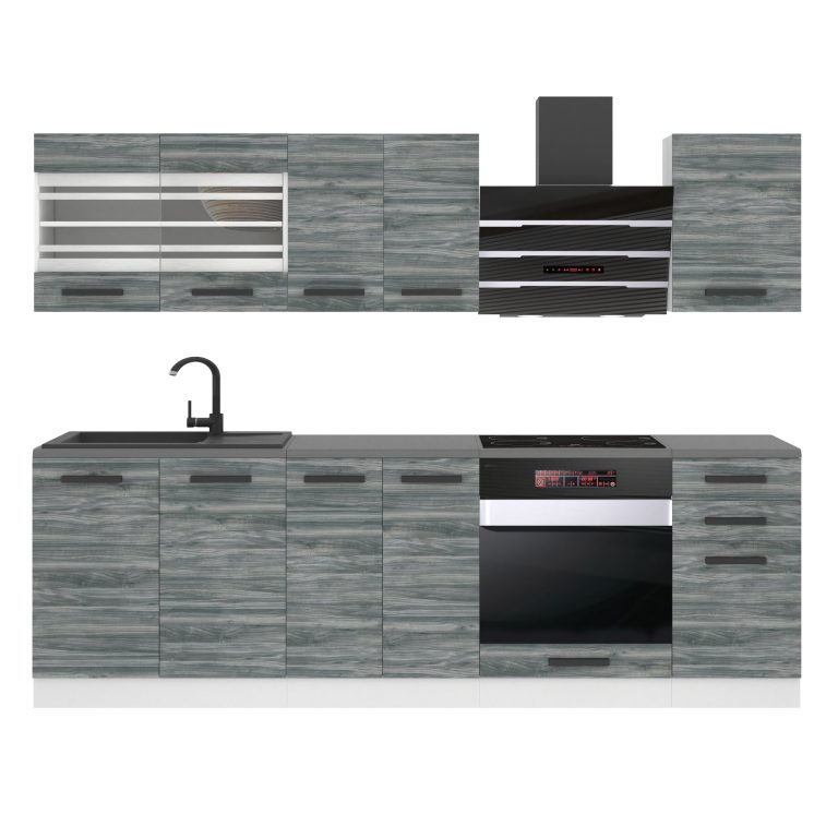 Belini Cucina Premium 240 cm Grigio Antracite Glamour Wood con piano di lavoro MARGARET Produttore TOR MARGARET/0/WT/GW/B/B1