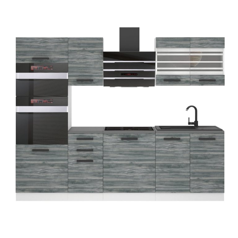 Belini Cucina Premium 240 cm Grigio Antracite Glamour Wood con piano di lavoro TRACY Produttore TOR TRACY/0/WT/GW/B/B1