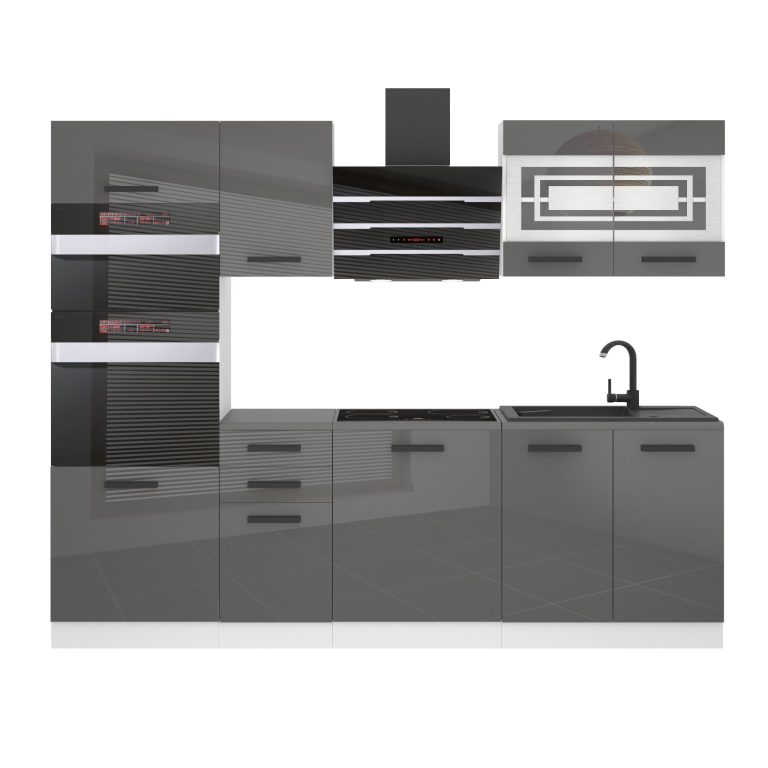 Belini Cucina Premium 240 cm grigio lucido con piano di lavoro TRACY Produttore INF TRACY/0/WT/S/B/B1