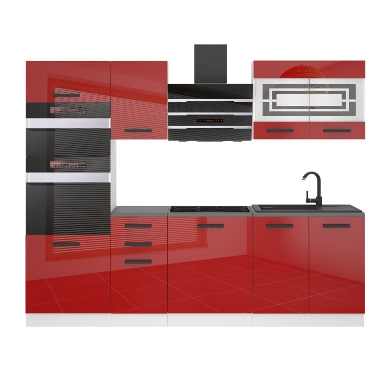 Belini Cucina Premium 240 cm rosso lucido con piano di lavoro TRACY Produttore INF TRACY/0/WT/R/B/B1