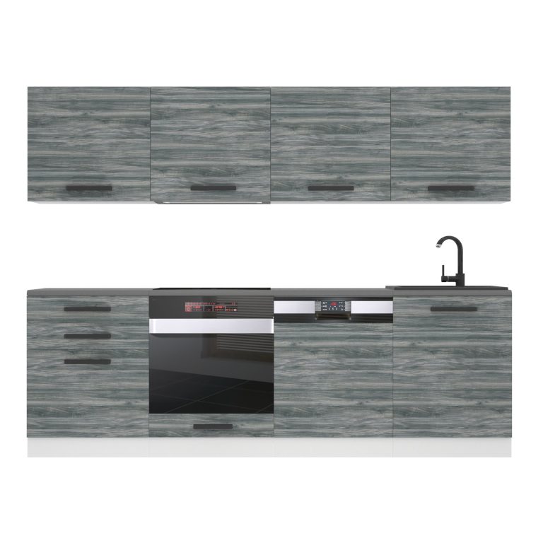 Belini Cucina Premium 240 cm Grigio Antracite Glamour Wood con piano di lavoro ALICE Produttore TOR ALICE/0/WT/GW/B/B1