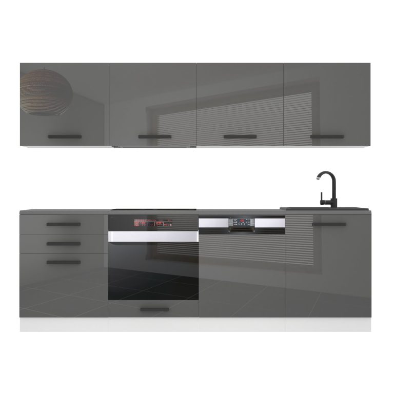 Belini Cucina Premium 240 cm grigio lucido con piano di lavoro ALICE Produttore INF ALICE/0/WT/S/B/B1