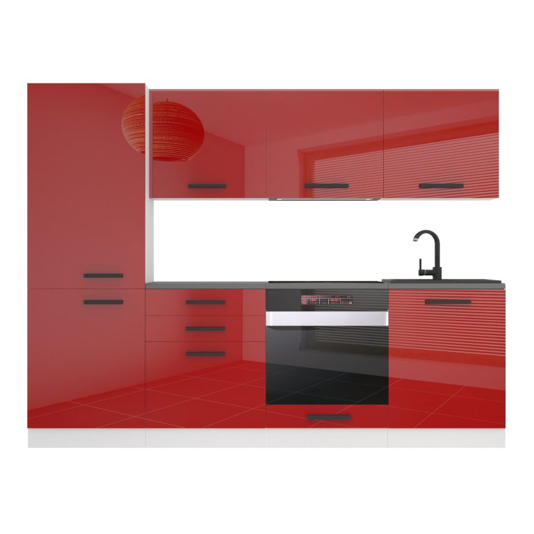Belini Cucina Premium 240 cm rosso lucido con piano di lavoro SANDY Produttore INF SANDY/0/WT/R/B/B1