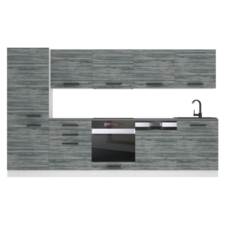 Belini Cucina Premium 300 cm Grigio Antracite Glamour Wood con piano di lavoro ROSE Produttore TOR ROSE/0/WT/GW/B/B1