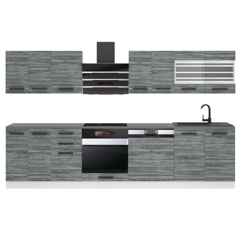 Belini Cucina Premium 300 cm Grigio Antracite Glamour Wood senza piano di lavoro LUCY Produttore TOR LUCY/0/WT/GW/0/B1