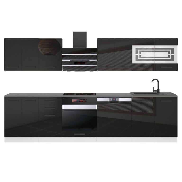 Belini Cucina Premium 300 cm nero lucido con piano di lavoro LUCY Produttore INF LUCY/0/WT/B/B/B1