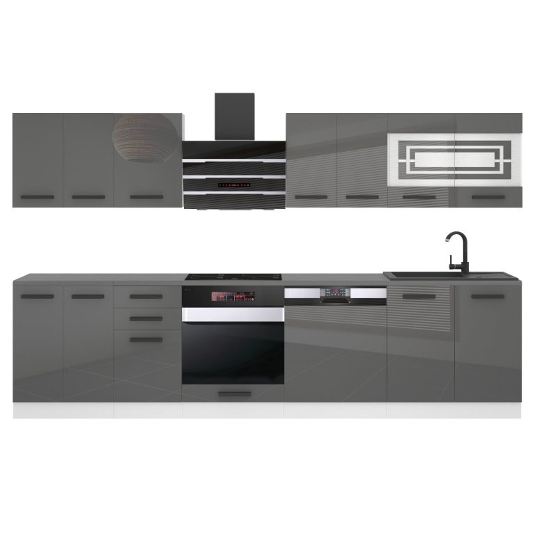 Belini Cucina Premium 300 cm grigio lucido con piano di lavoro LUCY Produttore INF LUCY/0/WT/S/B/B1
