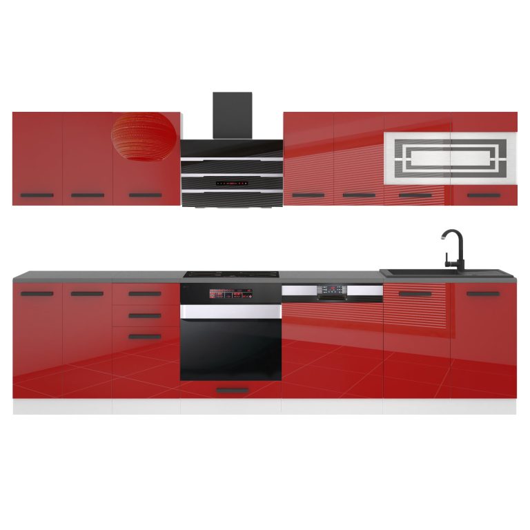 Belini Cucina Premium 300 cm rosso lucido con piano di lavoro LUCY Produttore INF LUCY/0/WT/R/B/B1