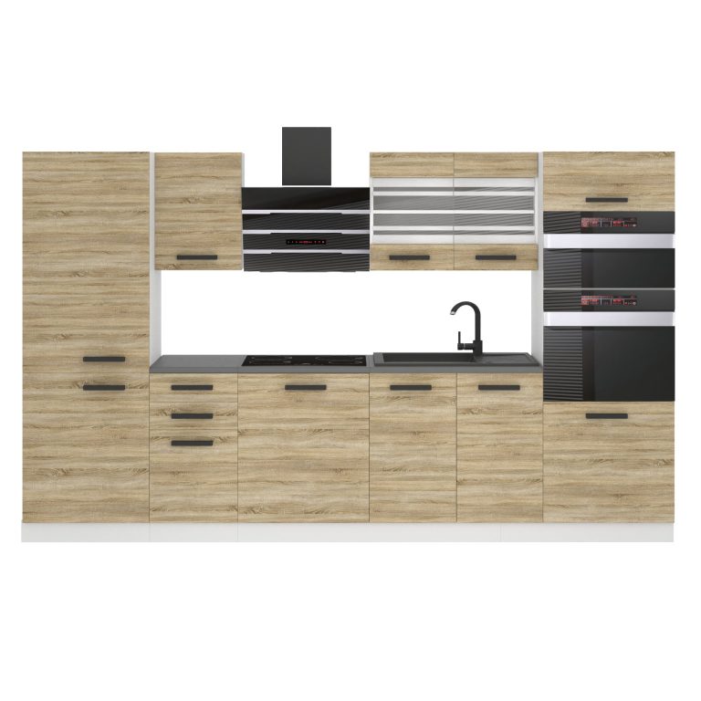 Belini Cucina Premium 300 cm rovere Sonoma con piano di lavoro MILA Produttore TOR MILA/0/WT/DS/B/B1