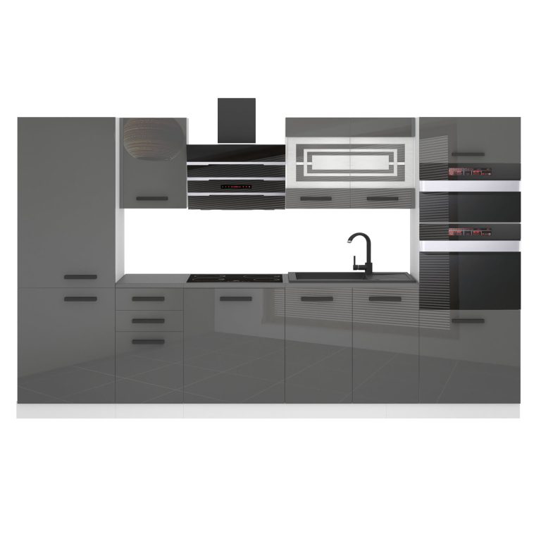 Belini Cucina Premium 300 cm grigio lucido con piano di lavoro MILA Produttore INF MILA/0/WT/S/B/B1