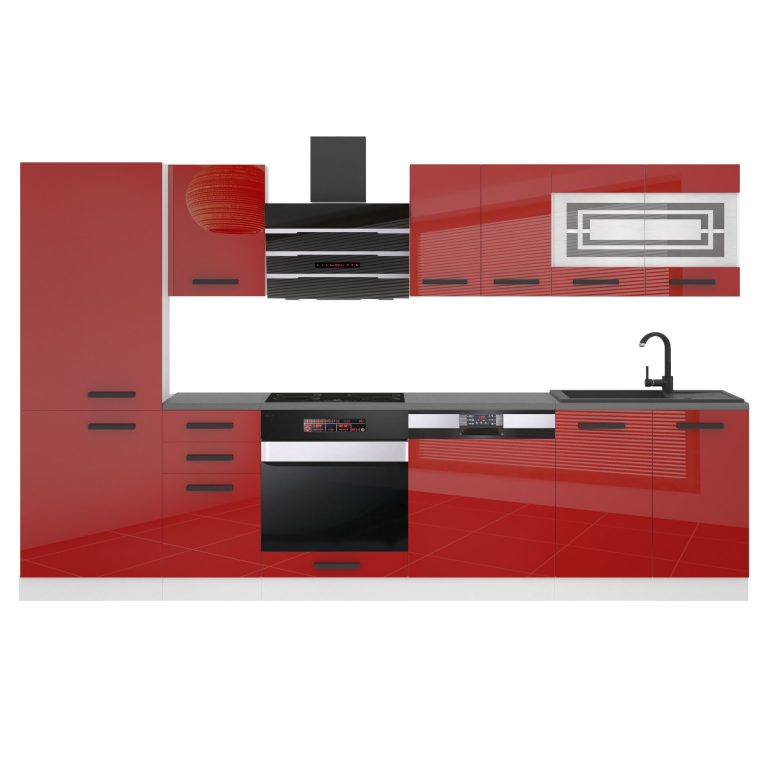 Belini Cucina  Premium 300 cm rosso lucido con piano di lavoro CINDY Produttore INF CINDY/0/WT/R/B/B1