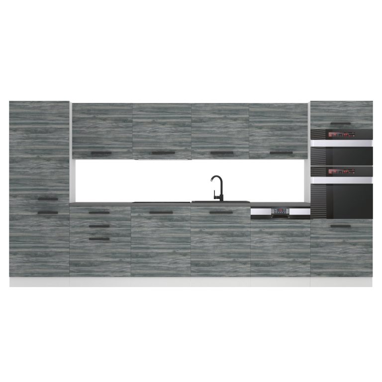Belini Cucina Premium 360 cm Grigio Antracite Glamour Wood senza piano di lavoro NAOMI Produttore TOR NAOMI/0/WT/GW/0/B1