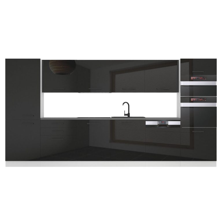 Belini Cucina Premium 360 cm nero lucido con piano di lavoro NAOMI Produttore INF NAOMI/0/WT/B/B/B1