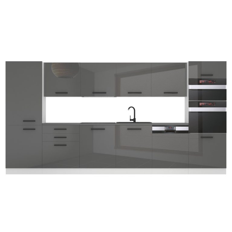 Belini Cucina Premium 360 cm grigio lucido con piano di lavoro NAOMI Produttore INF NAOMI/0/WT/S/B/B1