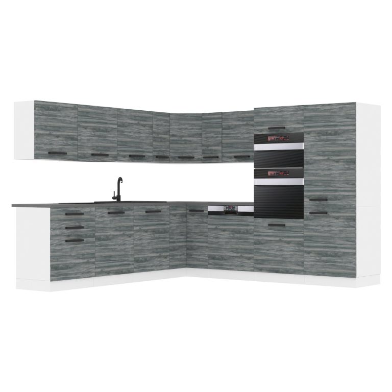 Belini Premium cucina ad angolo 540 cm Grigio Antracite Glamour Wood con piano di lavoro JANE Produttore TOR JANE/0/WT/GW/B/B1
