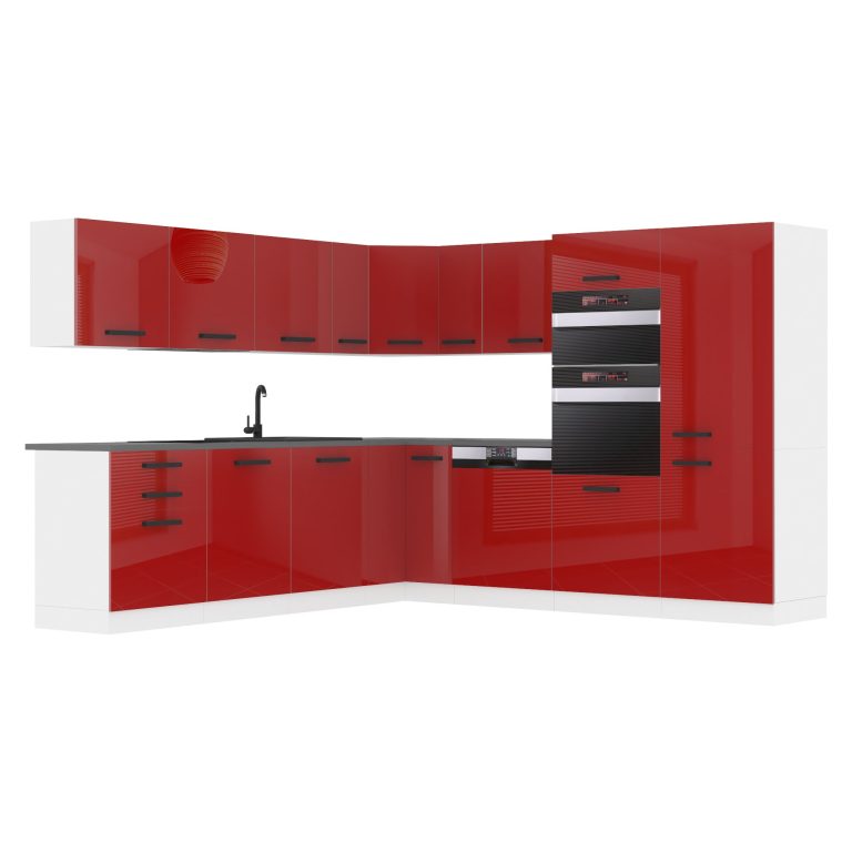 Belini Cucina angolare Premium 540 cm rosso lucido con piano di lavoro JANE Produttore INF JANE/0/WT/R/B/B1