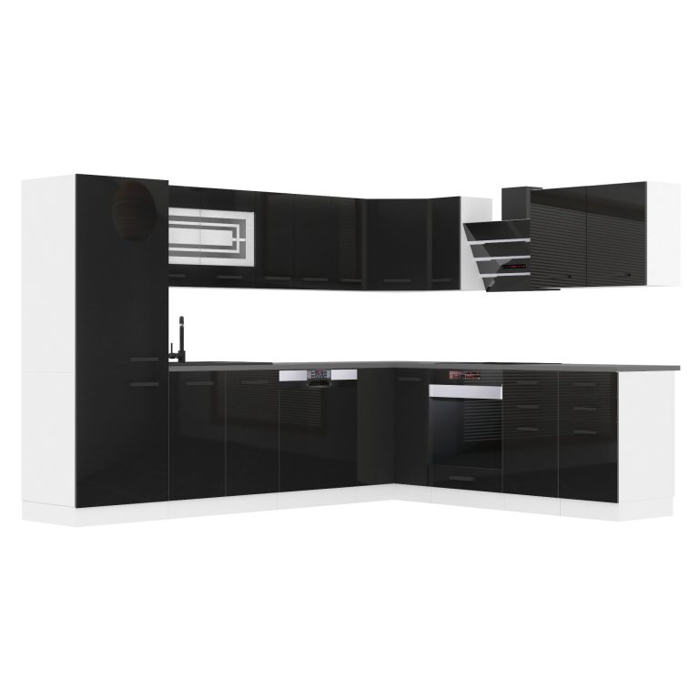 Belini Premium cucina ad angolo 520 cm nero lucido senza piano di lavoro JULIE Produttore INF JULIE/0/WT/B/0/B1
