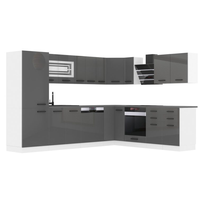 Belini Cucina angolare Premium 520 cm grigio lucido senza piano di lavoro JULIE Produttore INF JULIE/0/WT/S/0/B1