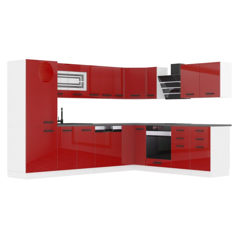 Belini Cucina angolare Premium 520 cm rosso lucido senza piano di lavoro JULIE Produttore INF JULIE/0/WT/R/0/B1