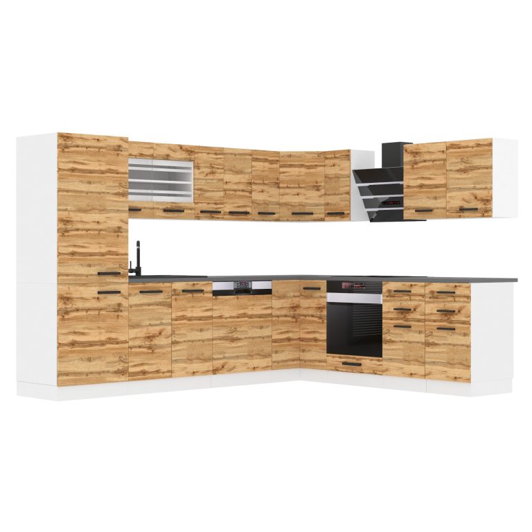 Belini Premium cucina ad angolo 520 cm rovere Wotan con piano di lavoro JULIE Produttore TOR JULIE/0/WT/DW/B/B1