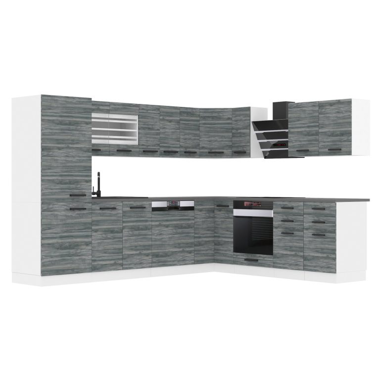 Belini Cucina ad angolo Premium 520 cm grigio antracite glamour wood con piano di lavoro JULIE Produttore TOR JULIE/0/WT/GW/B/B1