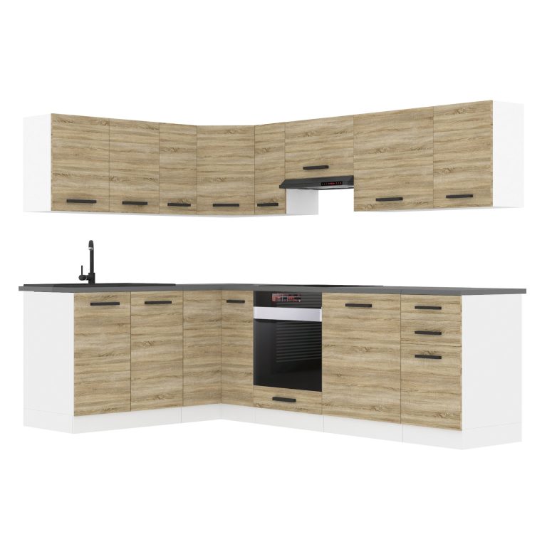 Belini Cucina angolare Premium 420 cm rovere Sonoma senza piano di lavoro JANET Produttore TOR JANET/0/WT/DS/0/B1