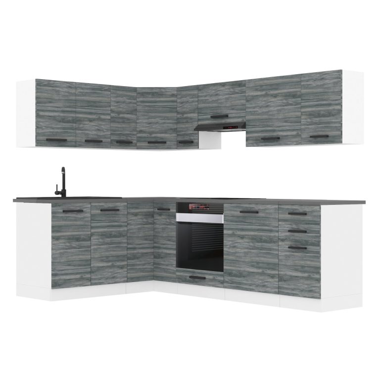 Belini Cucina angolare Premium 420 cm Grigio Antracite Glamour Wood senza piano di lavoro JANET Produttore TOR JANET/0/WT/GW/0/B1
