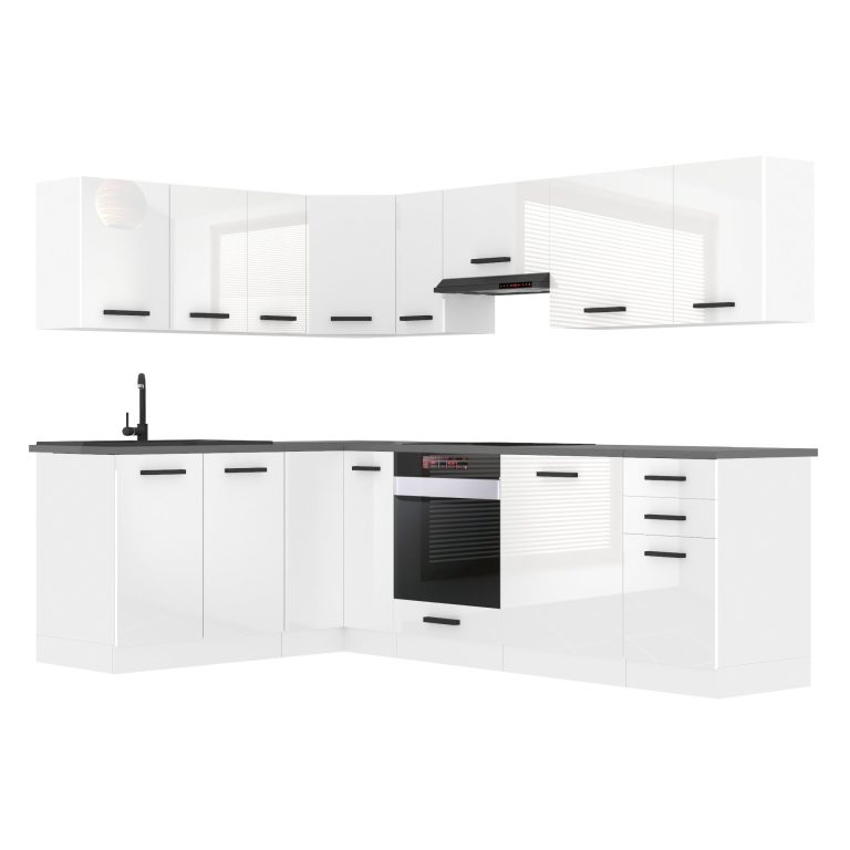 Belini Cucina angolare Premium 420 cm bianco lucido senza piano di lavoro JANET Produttore INF JANET/0/WT/W/0/B1
