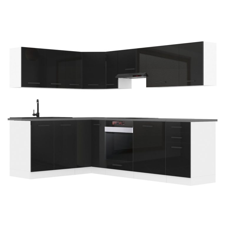Belini Cucina angolare Premium 420 cm nero lucido senza piano di lavoro JANET Produttore INF JANET/0/WT/B/0/B1