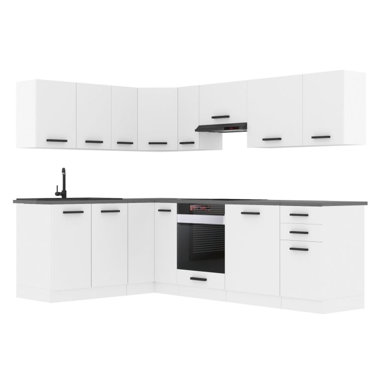 Belini Cucina angolare Premium 420 cm bianco opaco con piano di lavoro JANET Produttore TOR JANET/0/WT/WT/B/B1
