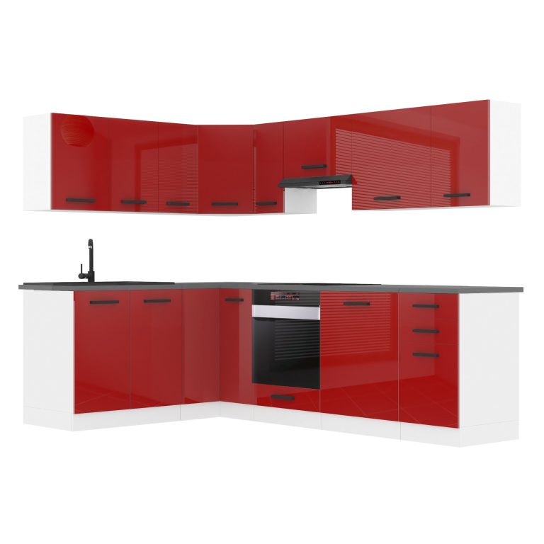 Belini Cucina angolare Premium 420 cm rosso lucido con piano di lavoro JANET Produttore INF JANET/0/WT/R/B/B1