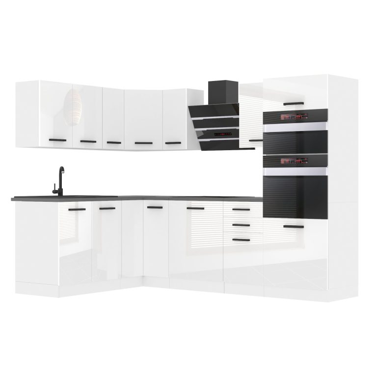 Belini Cucina ad angolo Premium 420 cm bianco lucido senza piano di lavoro MELANIE Produttore INF MELANIE/0/WT/W/0/B1