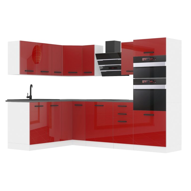 Belini Cucina angolare Premium 420 cm rosso lucido senza piano di lavoro MELANIE Produttore INF MELANIE/0/WT/R/0/B1