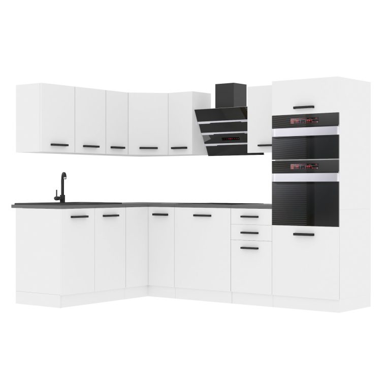 Belini Cucina angolare Premium 420 cm bianco opaco con piano di lavoro MELANIE Produttore TOR MELANIE/0/WT/WT/B/B1