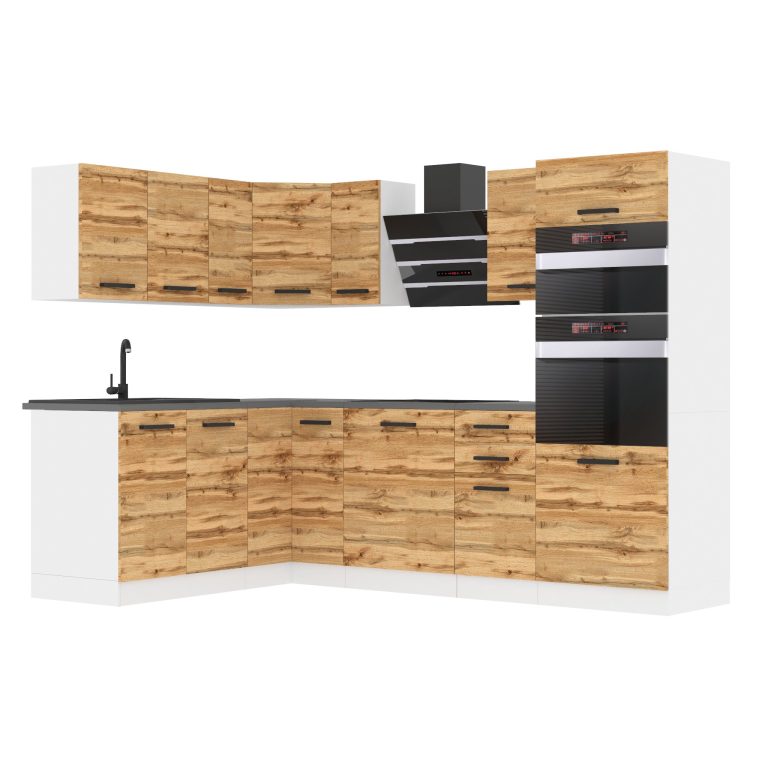 Belini Cucina angolare Premium 420 cm rovere Wotan con piano di lavoro MELANIE Produttore TOR MELANIE/0/WT/DW/B/B1