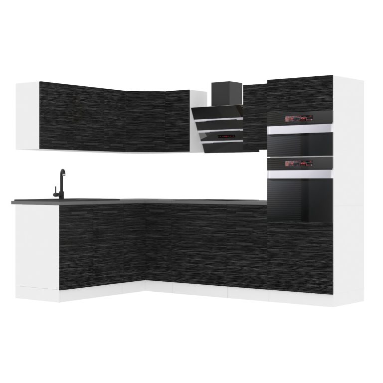 Belini Cucina angolare Premium 420 cm royal ebano con piano di lavoro MELANIE Produttore TOR MELANIE/0/WT/HK/B/B1