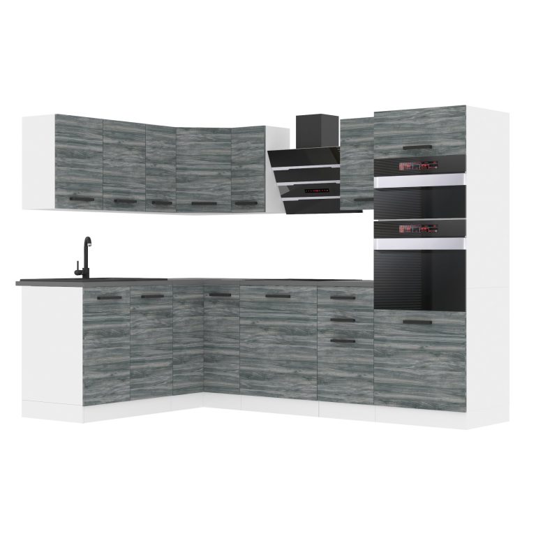 Belini Cucina angolare Premium 420 cm grigio antracite glamour wood con piano di lavoro MELANIE Produttore TOR MELANIE/0/WT/GW/B/B1
