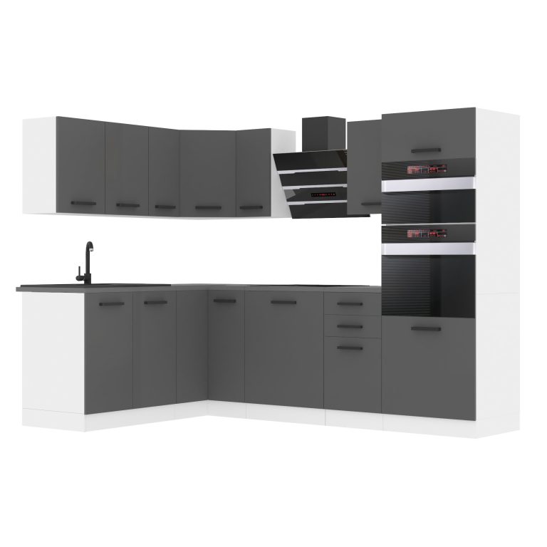 Belini Cucina angolare Premium 420 cm grigio opaco con piano di lavoro MELANIE Produttore TOR MELANIE/0/WT/SR/B/B1