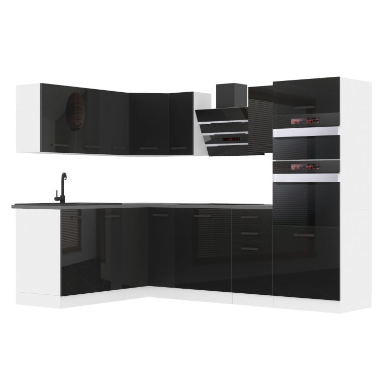 Belini Cucina angolare Premium 420 cm nero lucido con piano di lavoro MELANIE Produttore INF MELANIE/0/WT/B/B/B1
