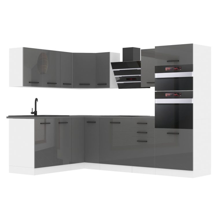 Belini Cucina angolare Premium 420 cm grigio lucido con piano di lavoro MELANIE Produttore INF MELANIE/0/WT/S/B/B1